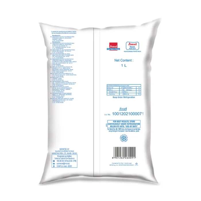 Amul Taaza Toned Fresh Milk 1 ltr - Image 3